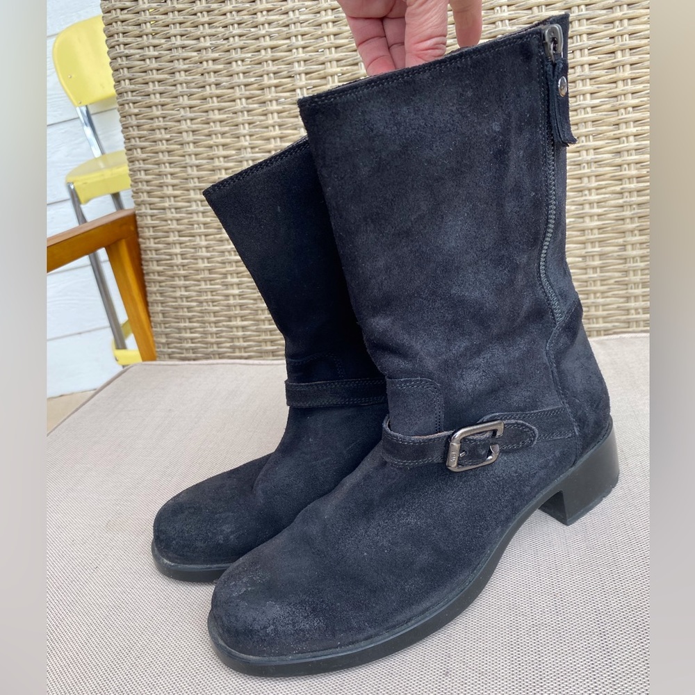 AGL Black Suede Motorcycle Boots